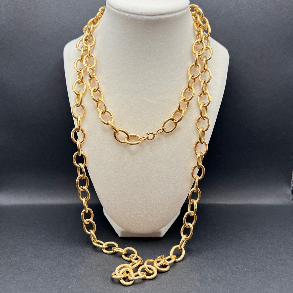 Vintage Oval Link Chain Necklace Gold Tone Polished Versatile Long 45"
